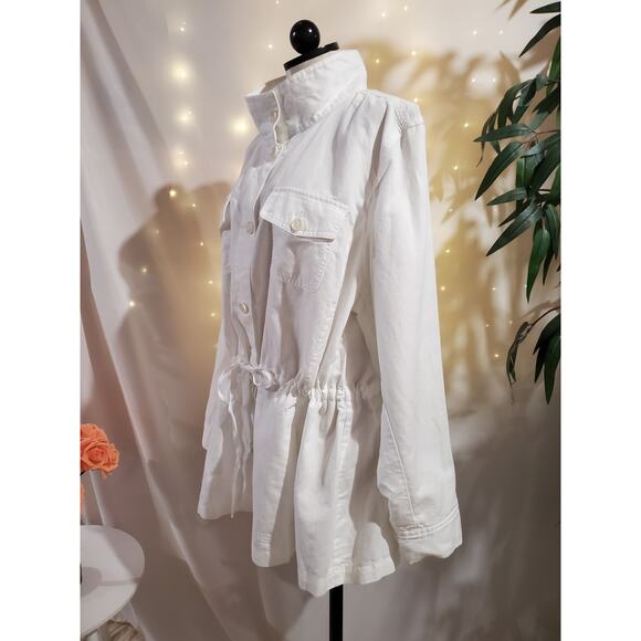 Talbots NWOT Classic Field Linen Cotton Tie Waist Button Jacket Size 3X White - Picture 2 of 9
